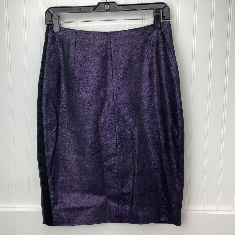 Leather Pencil Skirt Venus Williams Wilsons Sz 6 Purple Shimmer Back Slit Lined